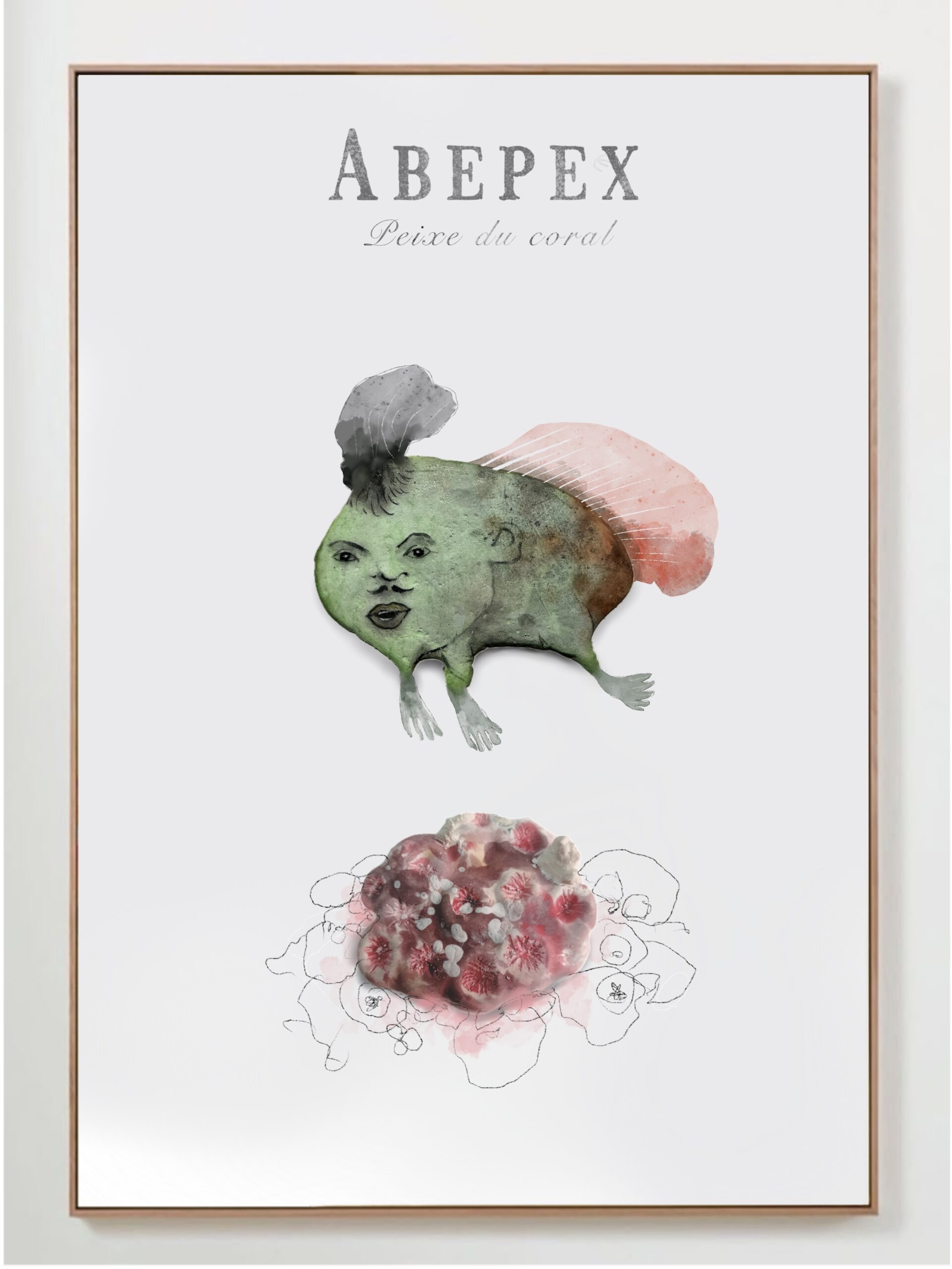 Relieve policromado con acuarela sobre estuco, obra original de Luis Zambrano Valdivia, serie ictiofauna fantástica