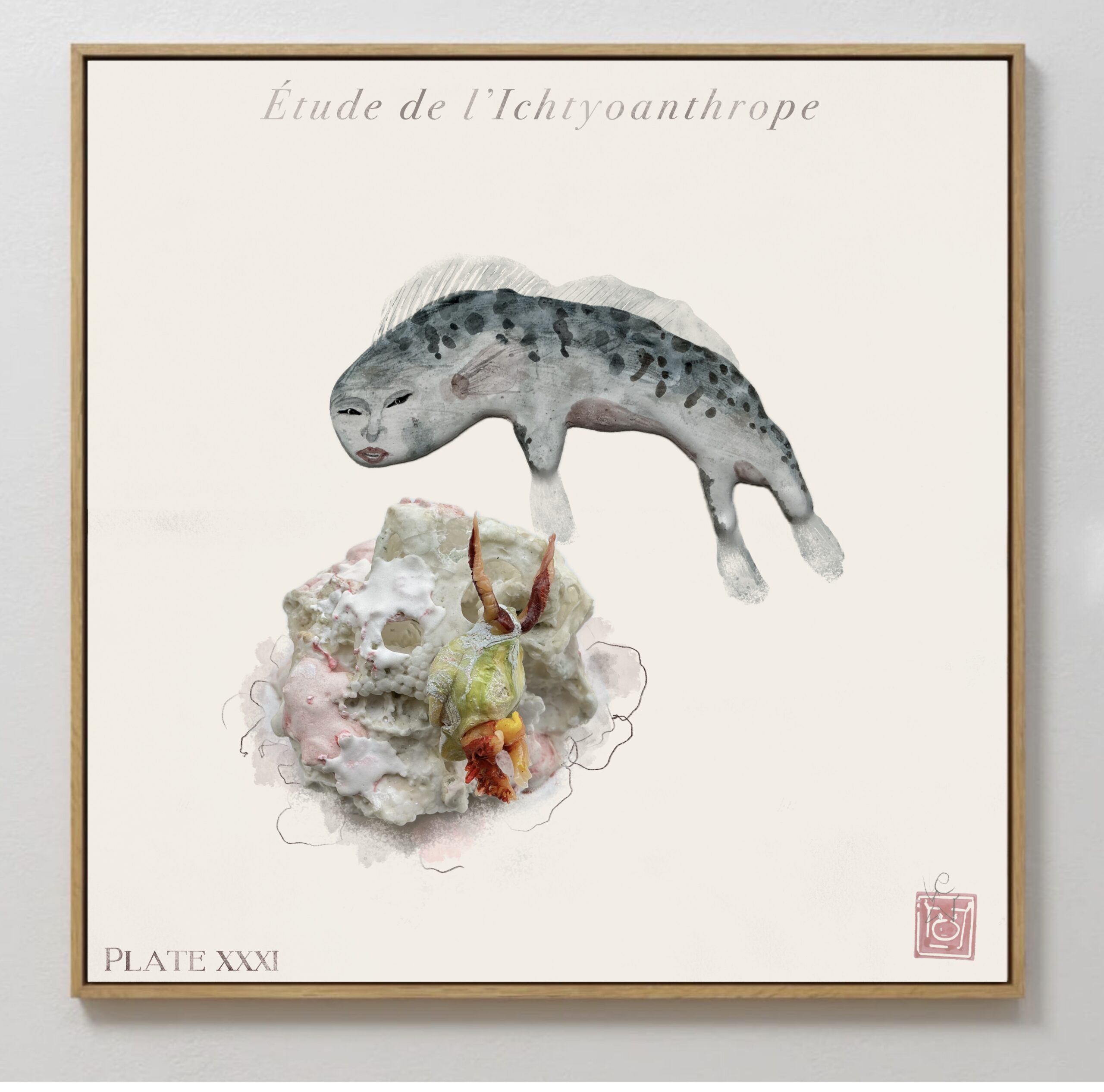 Relieve policromado con acuarela sobre estuco, obra original de Luis Zambrano Valdivia, serie ictiofauna